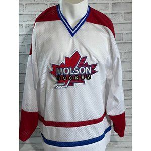 Vintage Molson Beer Canadian Hockey Jersey Stitched Men’s Size XL Striped
